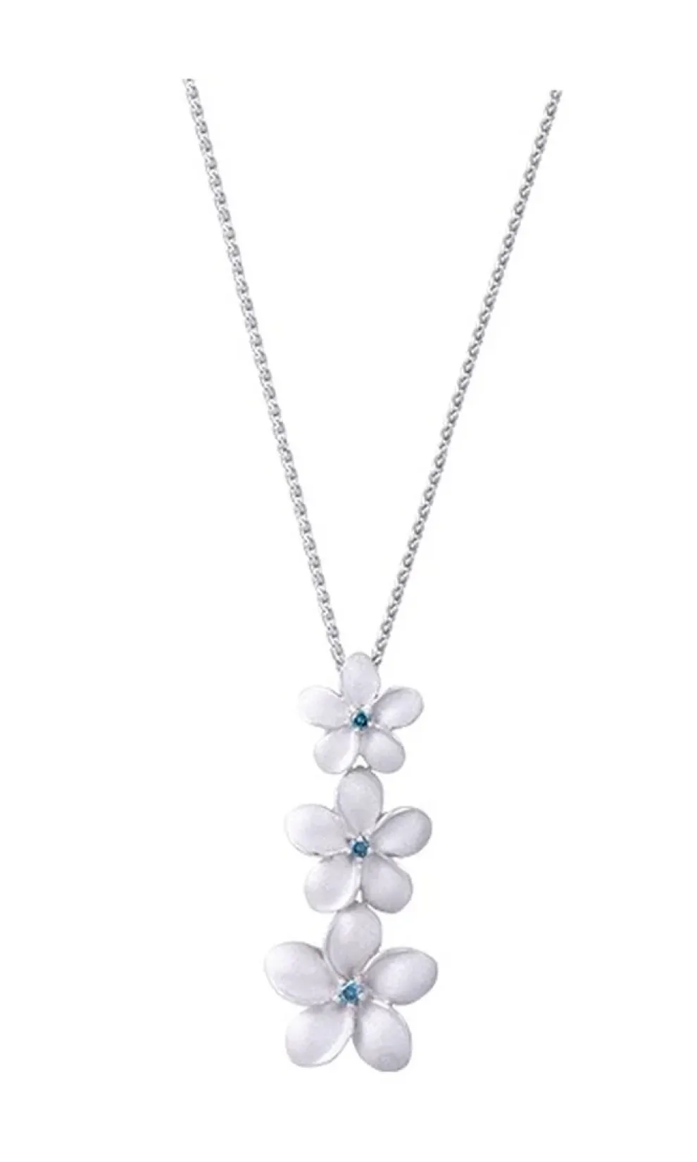 6, 8 & 10Mm 14K Plumeria Lei Slide Pendant With 3 Blue Diamonds