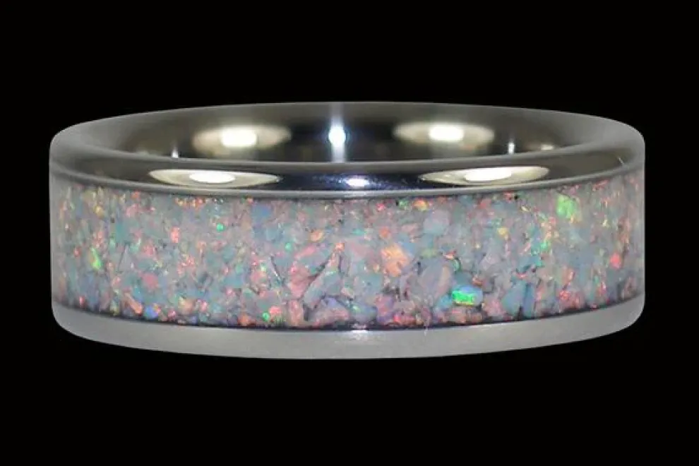 Black Fire And Ice Opal Titanium Ring