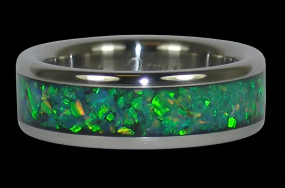 Black Kiwi Green Opal Titanium Ring
