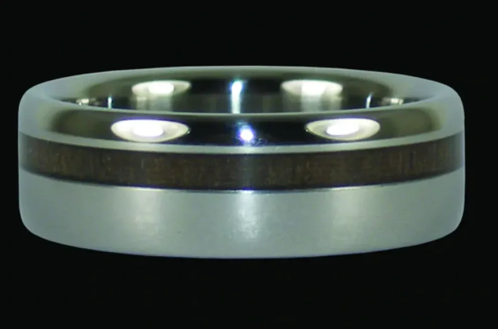 Dark Koa Offset Inlay Titanium Ring