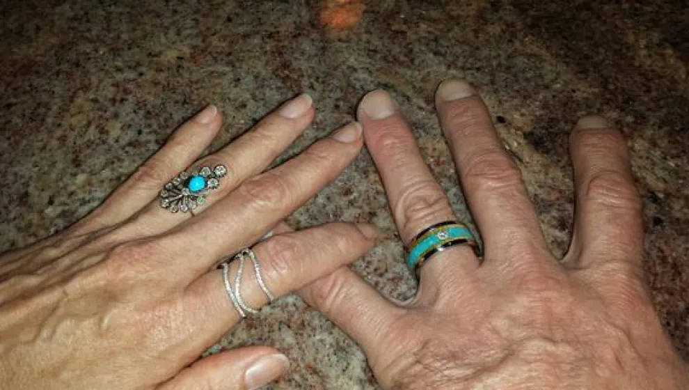 Diamond Titanium Ring Band With Turquoise And Mango Wood