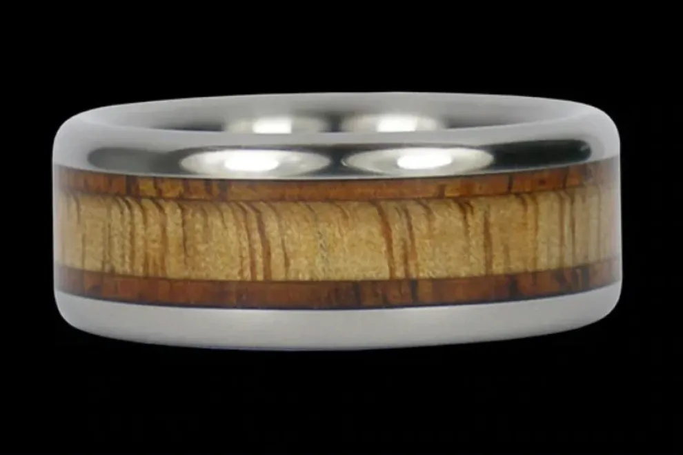 Hawaiian Koa And Mango Wood Inlay Titanium Ring