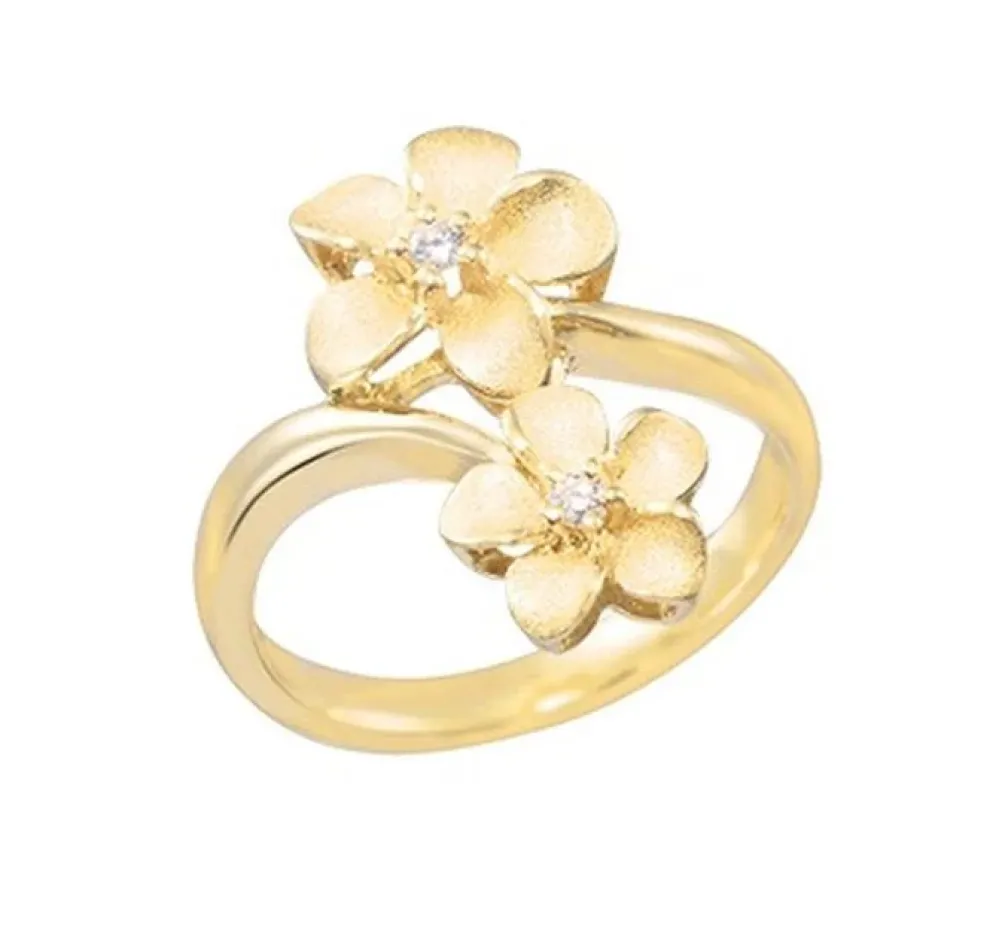 14K 8 And 11Mm Plumeria Ring With 2 Diamonds