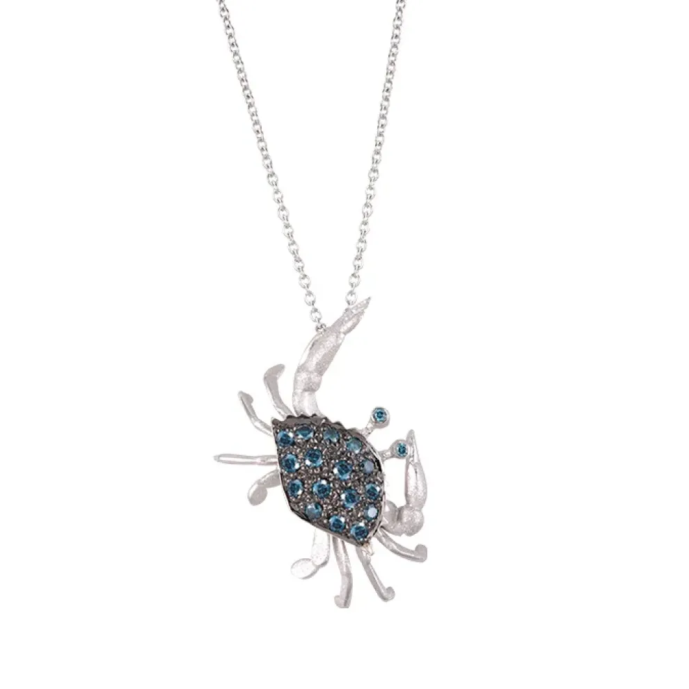 14K Crab Pendant With 18 Blue Diamonds