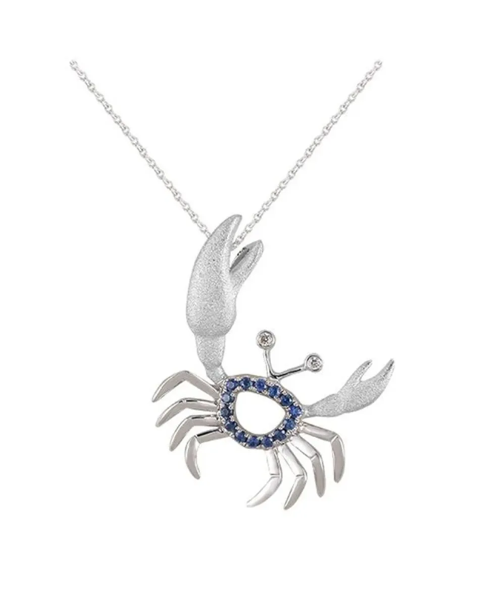 14K Crab Pendant With 2 Diamonds And 14 Blue Sapphires