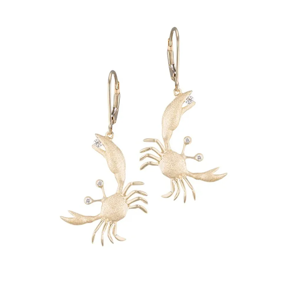 14K 22Mm Crab Earrings With 6 Diamonds