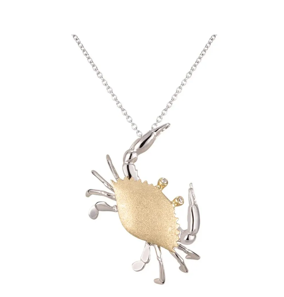 14K 28Mm Crab Pendant With 2 Diamonds