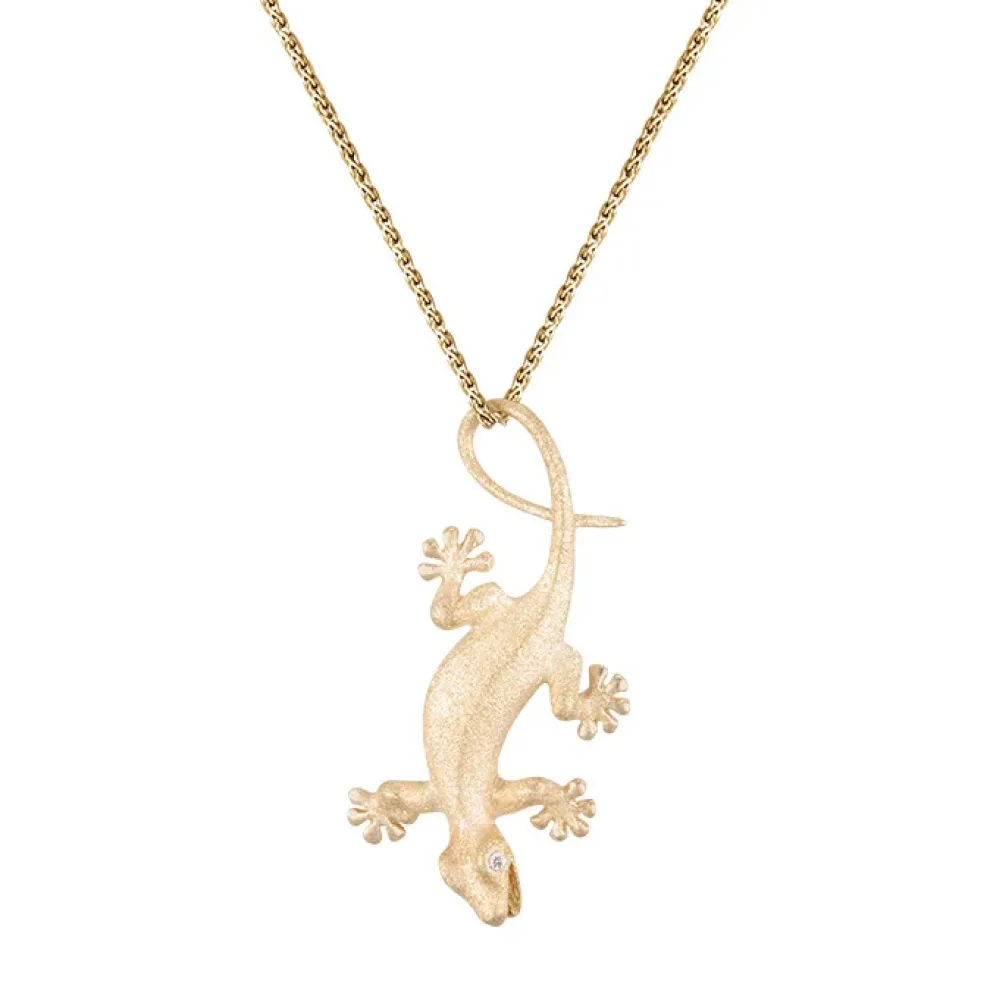 14K 28Mm Gecko Pendant With 2 Diamonds