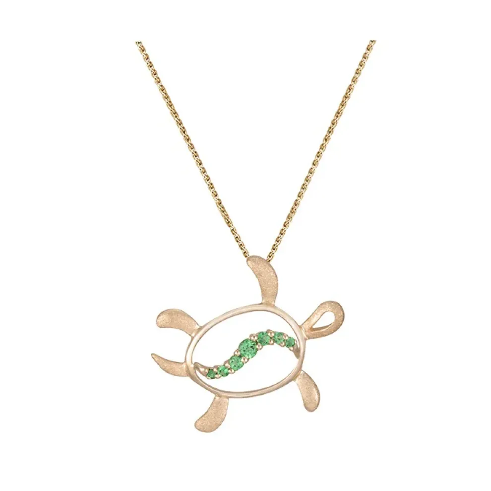 14K 15Mm "Hawaiian Petroglyph" Honus Pendant With 7 Tsavorites