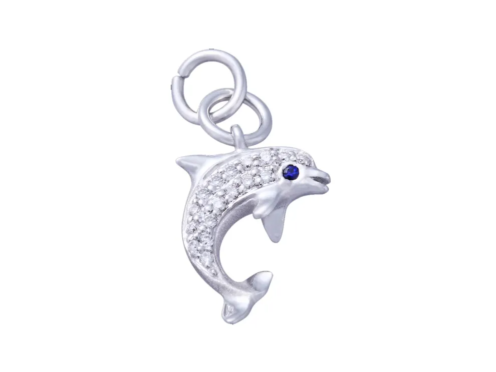 14K 17Mm "Jumping Single" Dolphin Charm With 17 Diamonds
