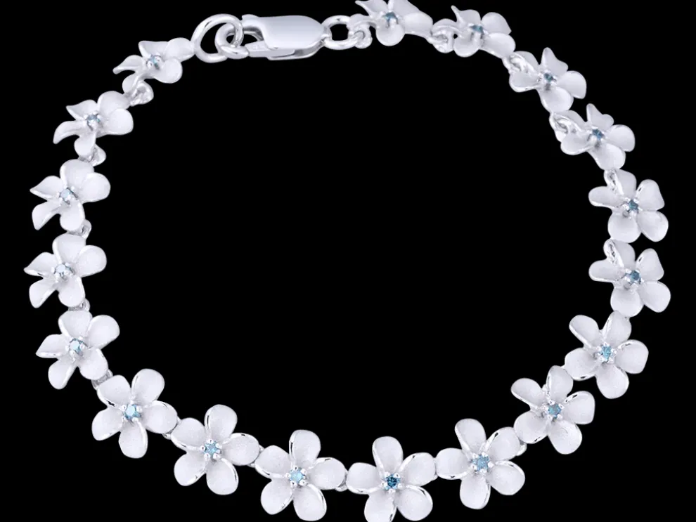 14K 08Mm Plumeria Bracelet With 18 Diamonds And 18Pc Flowers