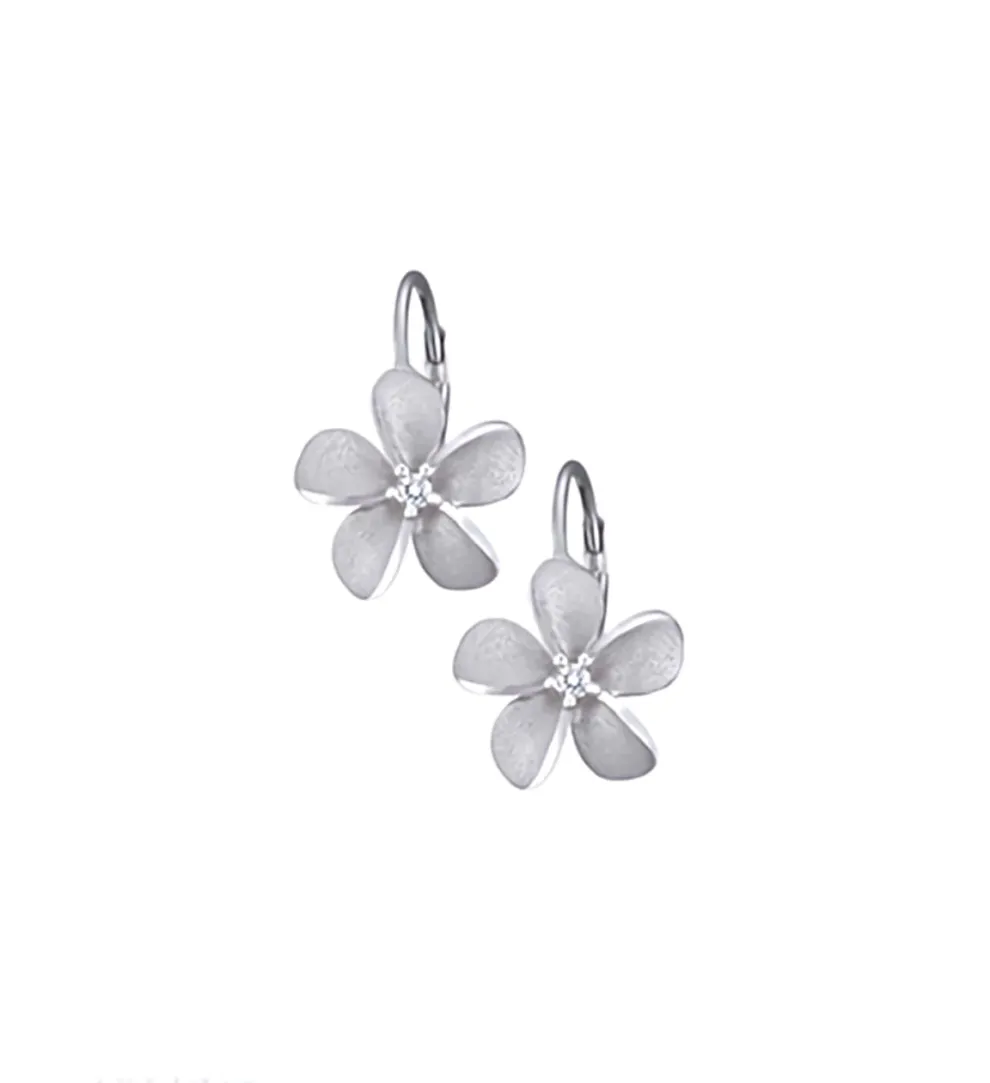 14K 11Mm Plumeria Earrings With Diamonds