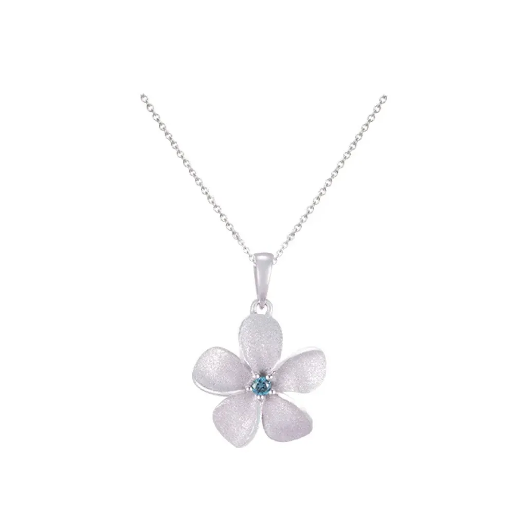 14K 15Mm Plumeria Pendant With Blue Diamond