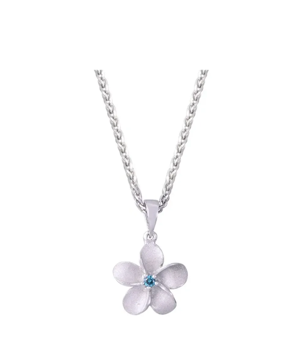 14K 11Mm Plumeria Pendant With Blue Diamond