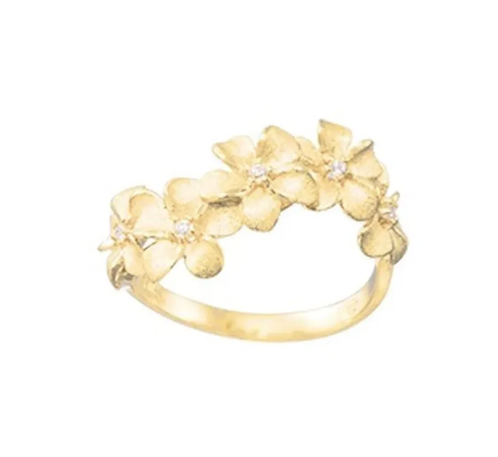 14K 8Mm Plumeria Ring With 5 Diamonds