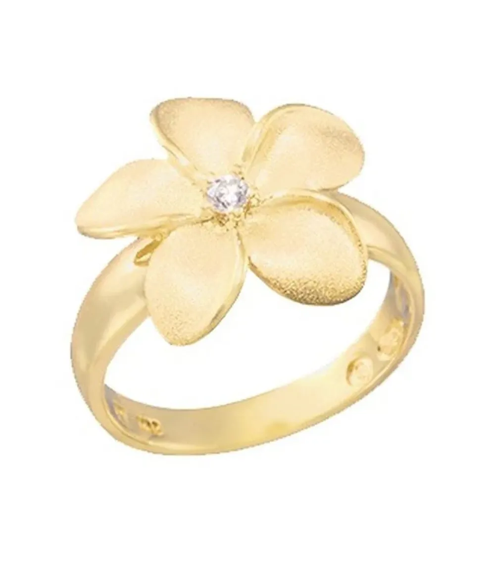 14K 18Mm Plumeria Ring With Diamond