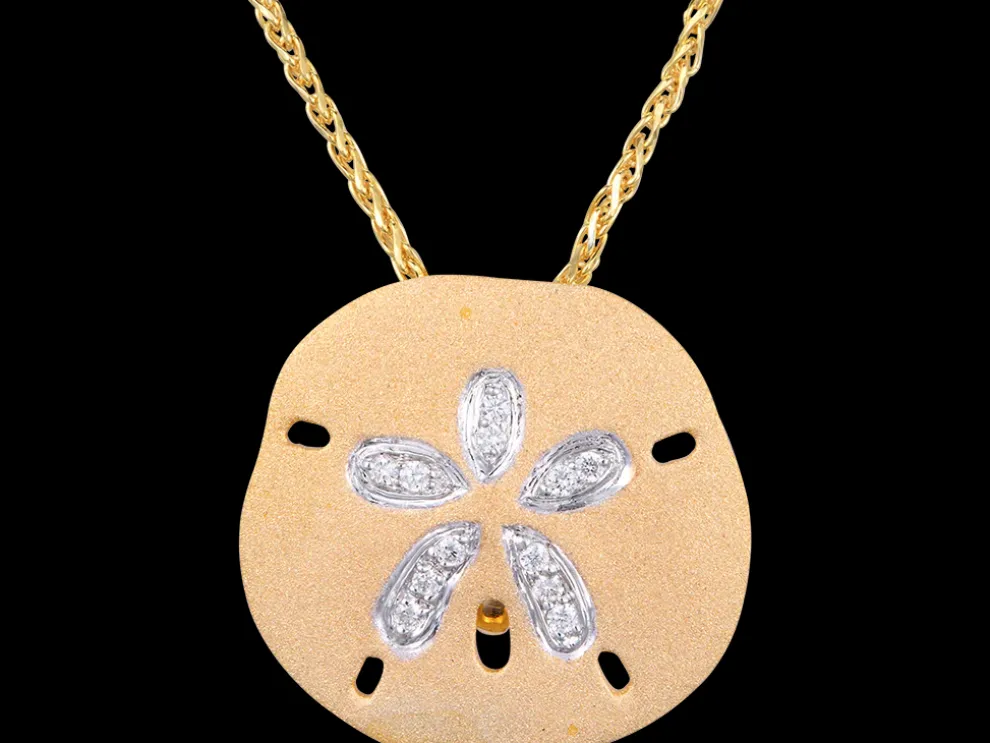 14K 25Mm Sand Dollar Pendant With 12 Diamonds