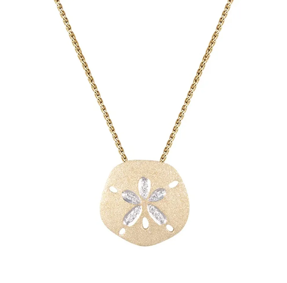 14K 18Mm Sand Dollar Pendant With 12 Diamonds