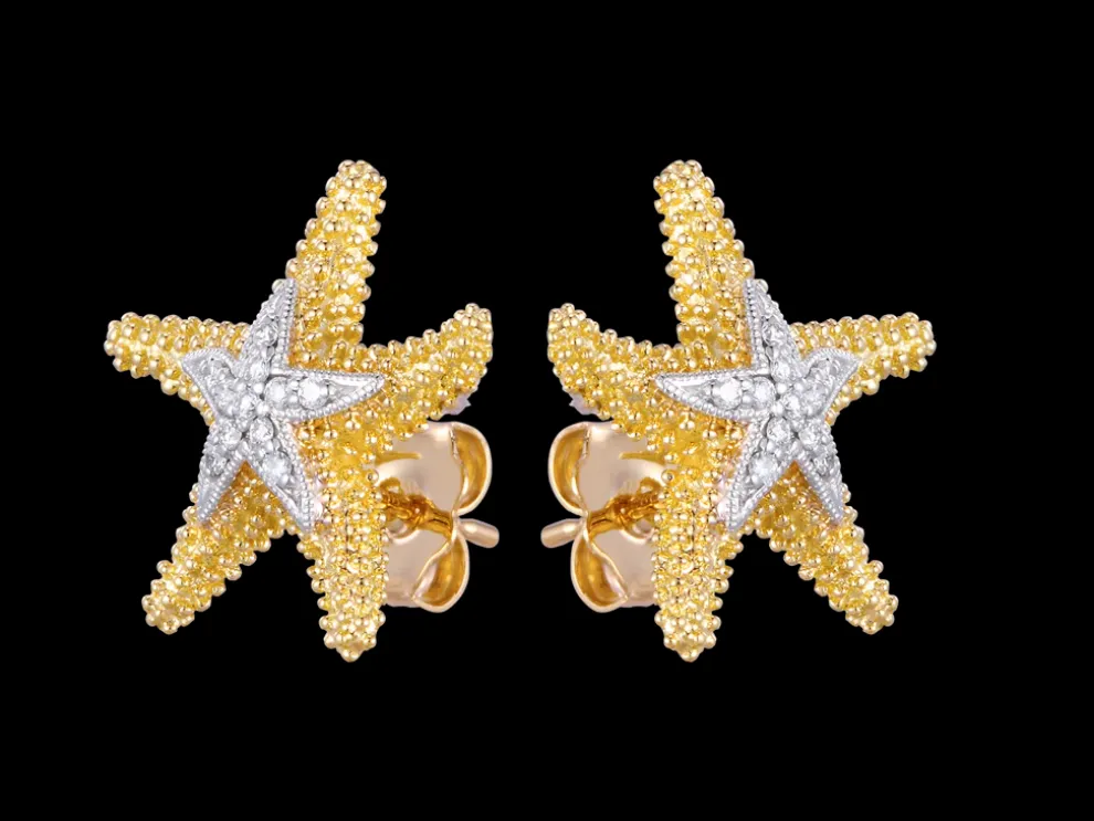 14K 16Mm Starfish Earrings With 22 Diamonds
