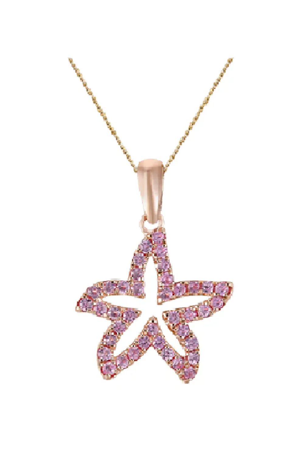 14K 15Mm Starfish Pendant With 39 Pastel Pink Sapphires