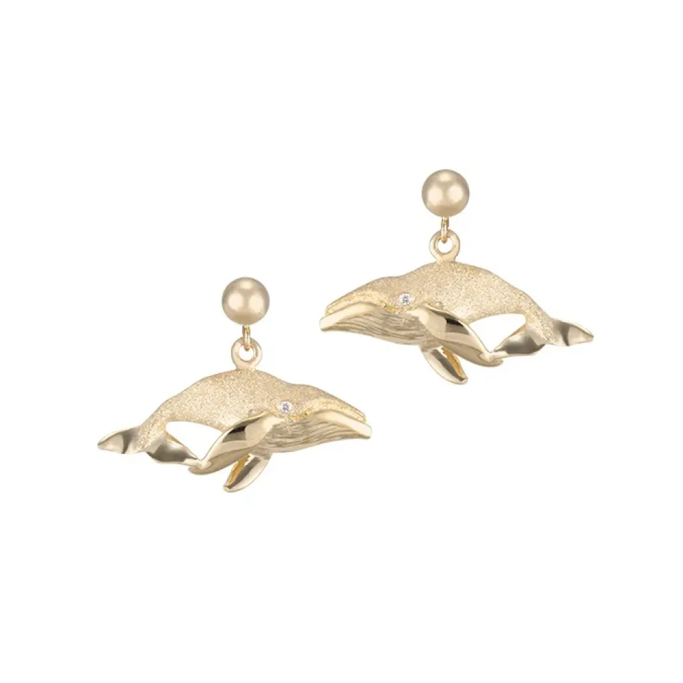 14K 23Mm Whale "Humpback Single" Earrings With 2 Diamonds