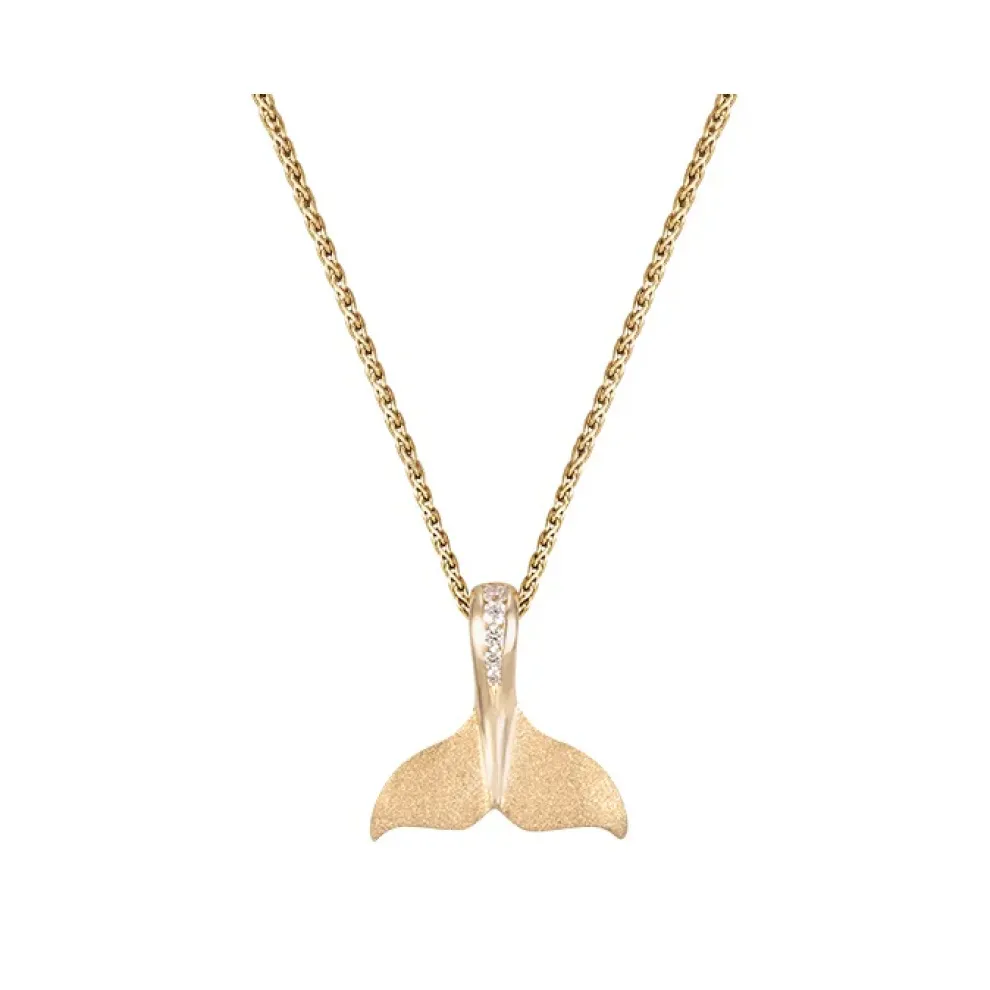 14K 15Mm Whale Tail Pendant With 5 Diamonds