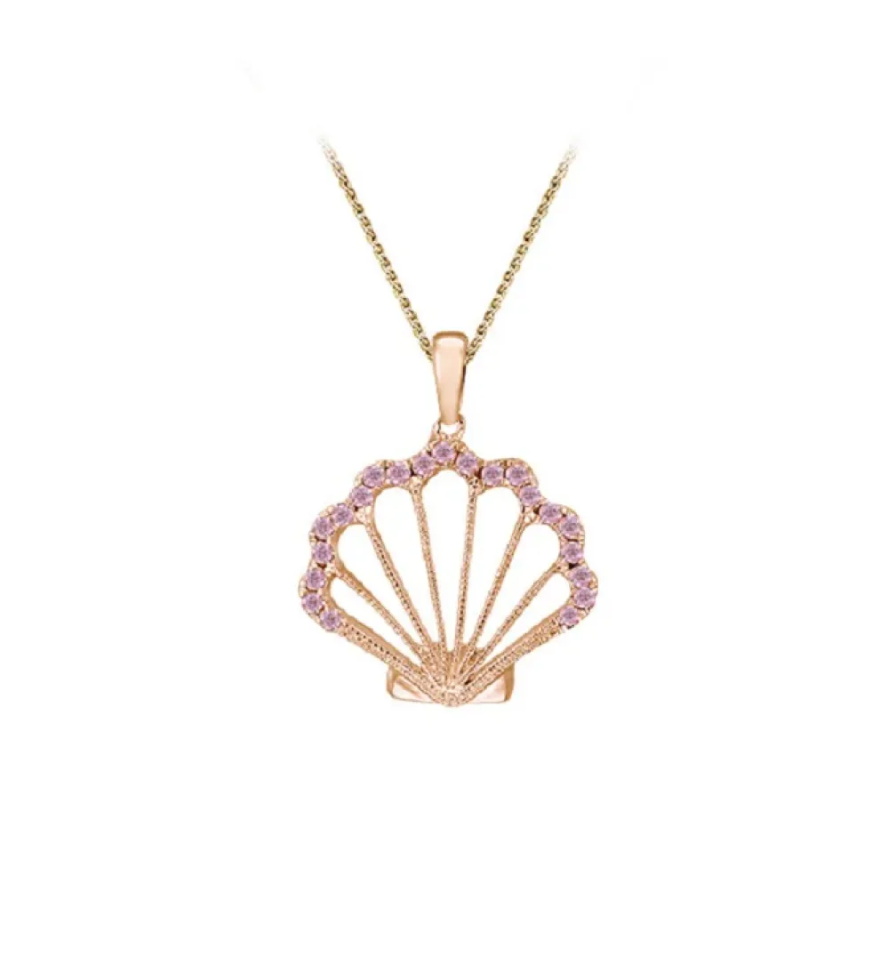 14K Rose Gold Shell Pendant With 21 Pastel Pink Sapphires