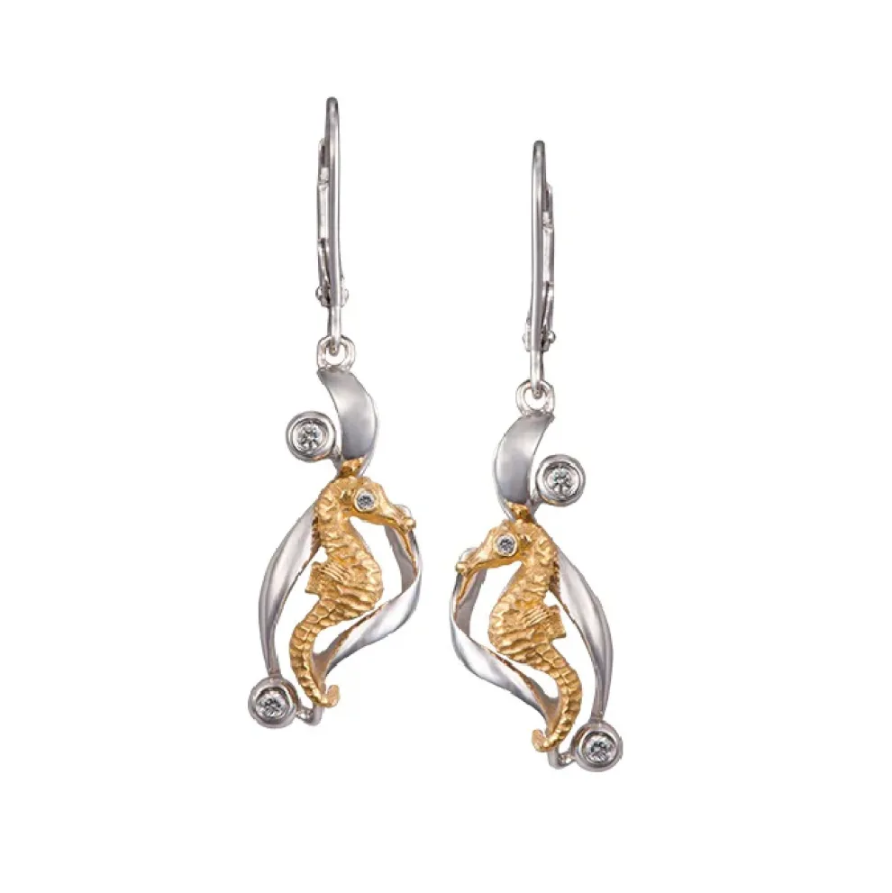 14K Single Sea Horse Earrings With 6 Diamonds