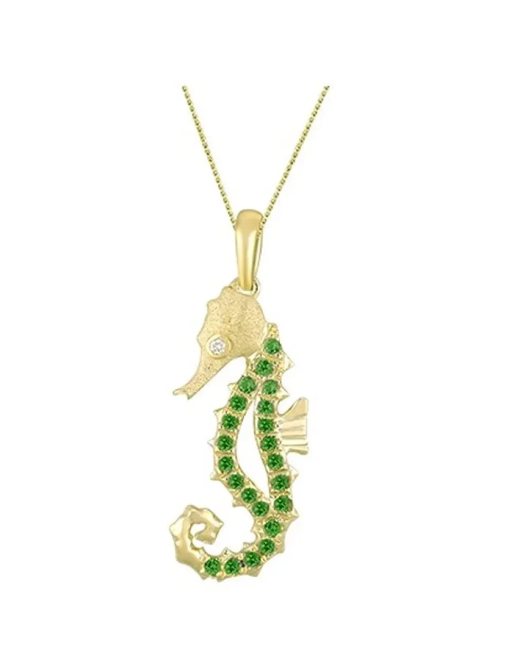 14K Single Sea Horse Pendant With Diamond And 22 Tsavorites