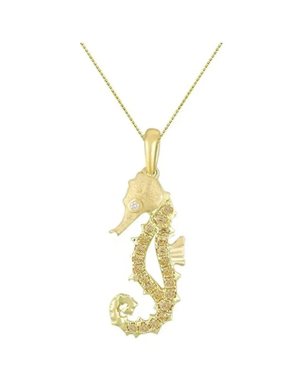 14K Single Sea Horse Pendant With Diamond And 22 Yellow Sapphires