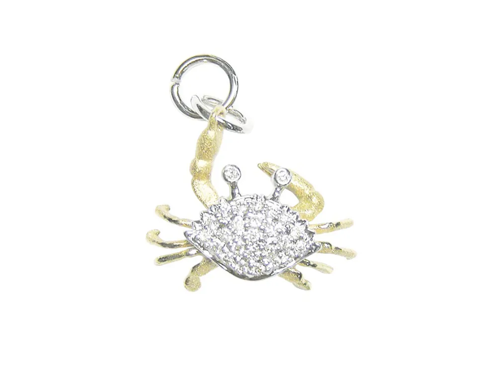 14K 2/Tone Crab Charm With 26 Diamonds
