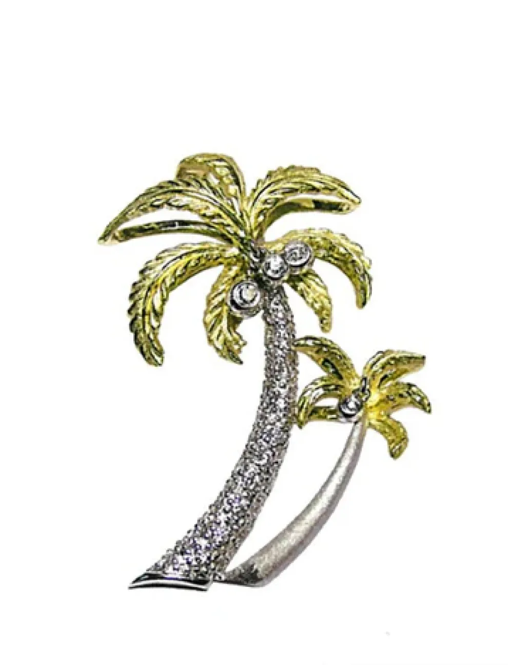 14K 2/Tone Double Palm Tree Pendant With 36 Diamonds