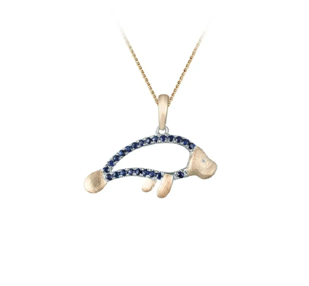 14K 2/Tone Manatee Pendant With Diamond And 23 Blue Sapphires