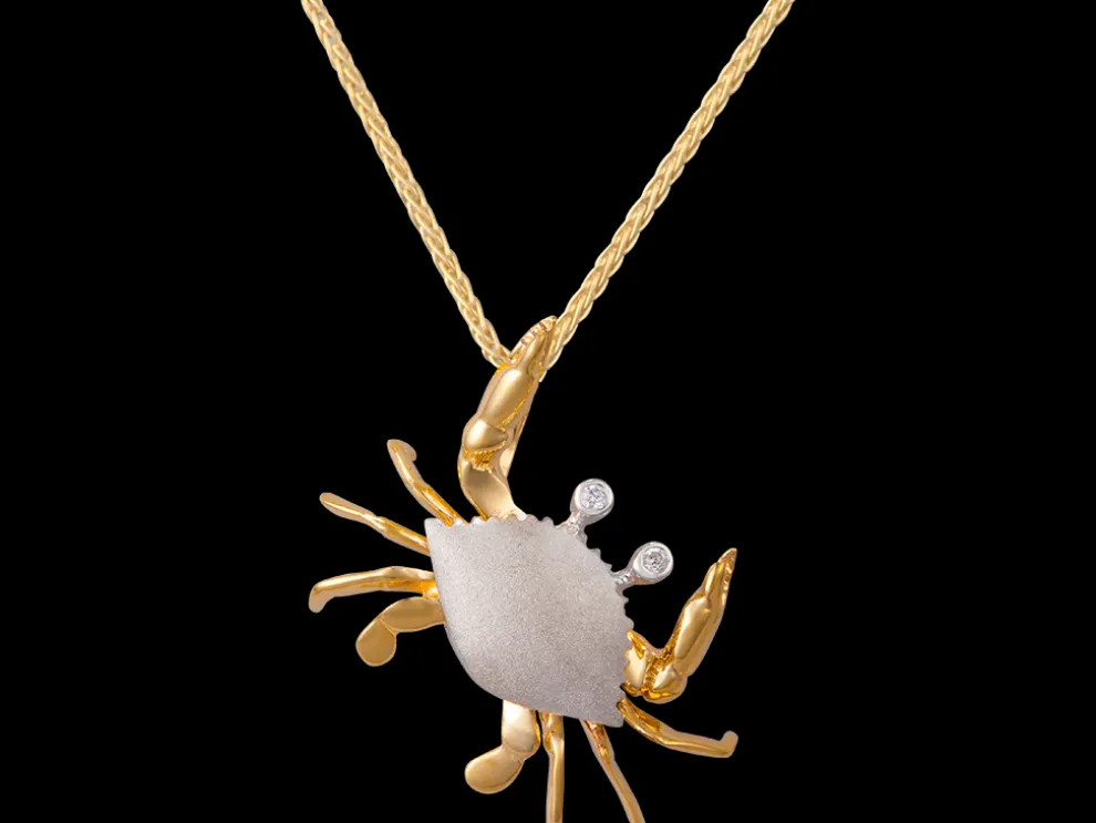14K 2/Tone 18Mm Crab Pendant With 2 Diamonds