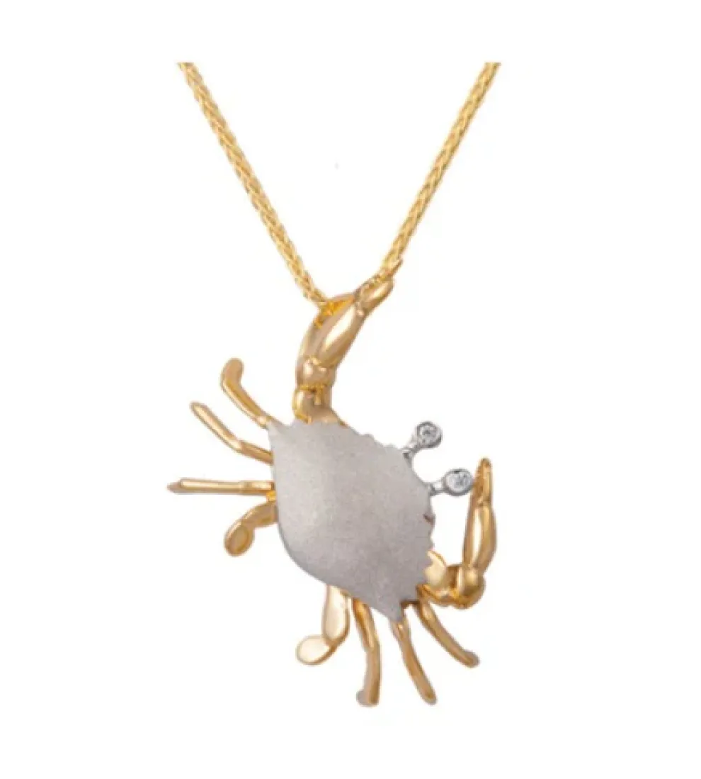 14K 2/Tone 28Mm Crab Pendant With 2 Diamonds