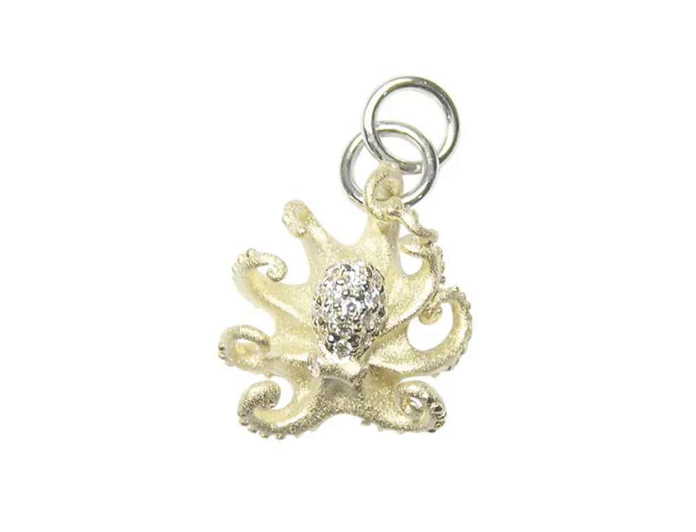 14K 2/Tone 16Mm Octopus Charm With 19 Diamonds