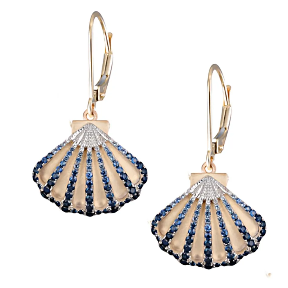 14K 2/Tone Shell Earrings With 96 Sapphires