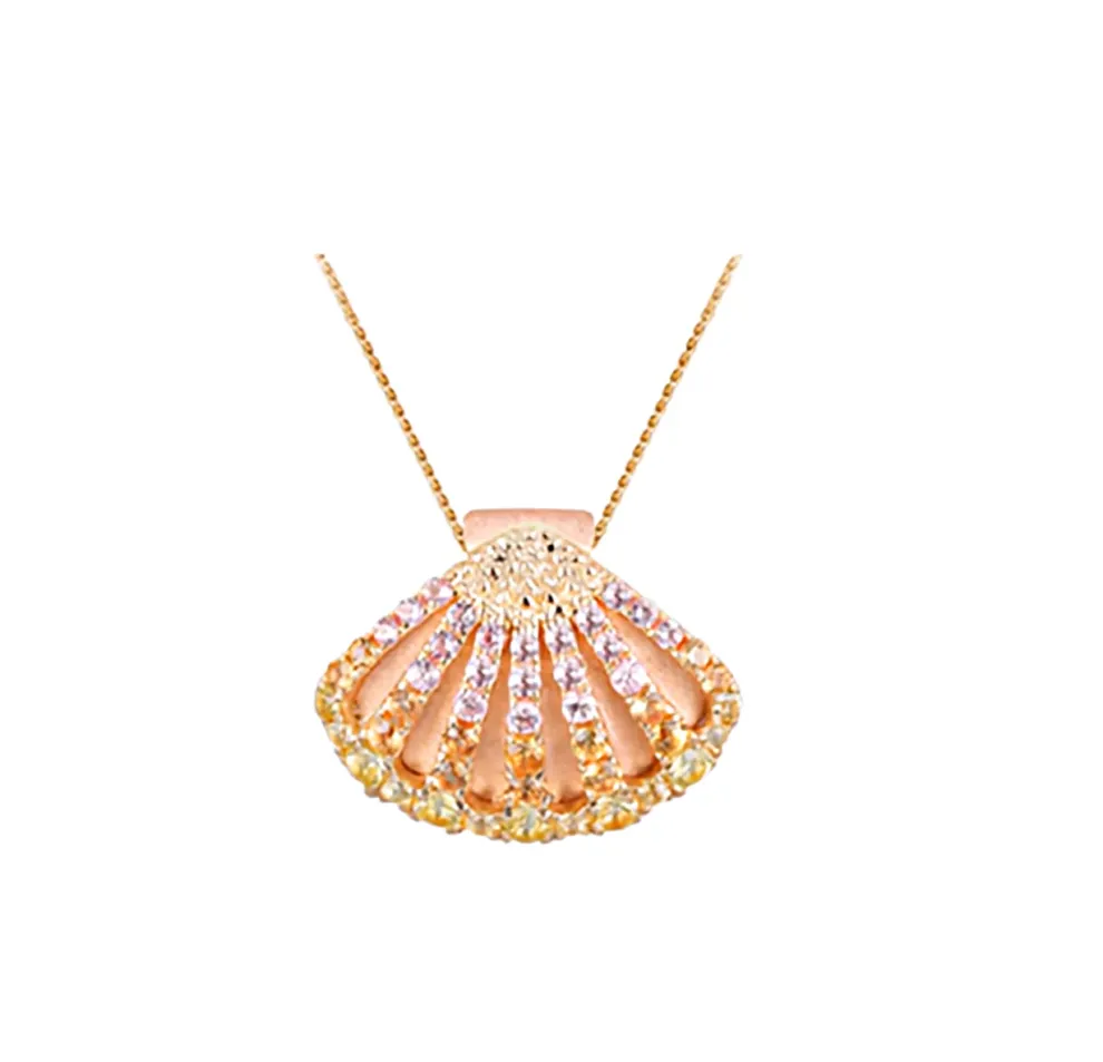14K 2/Tone Shell Pendant With 48 Colored Sapphires
