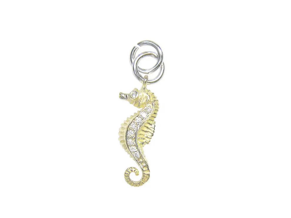 14K 2/Tone Single Sea Horse Charm With 9 Diamonds