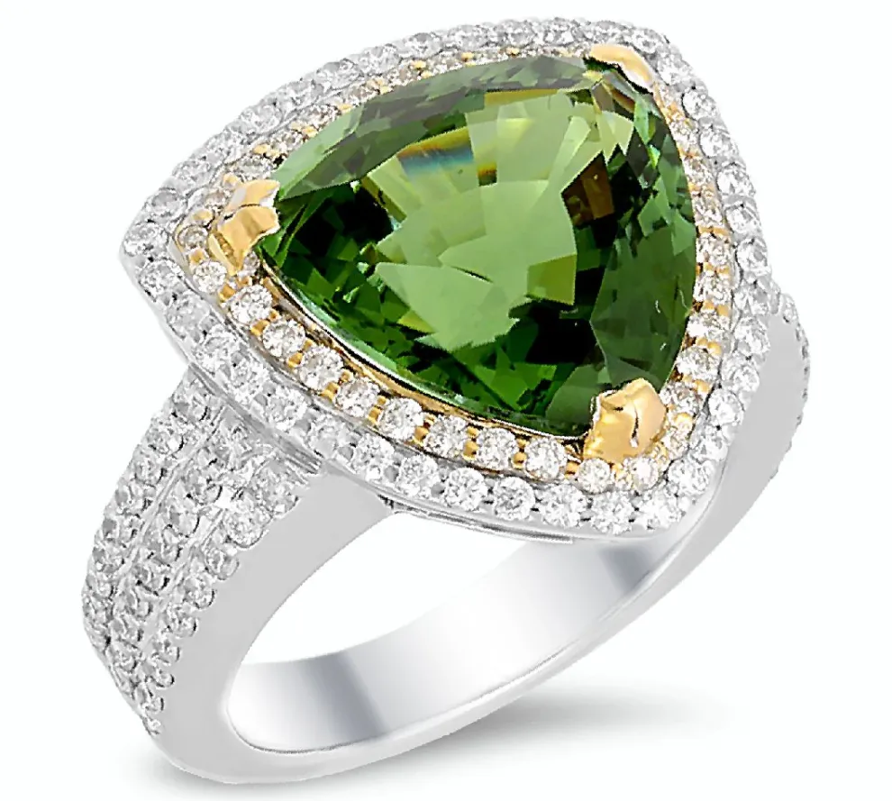 18K White And Yellow Gold Ring With 0.99 Ct Diamonds And 8.00 Ct Tourmaline