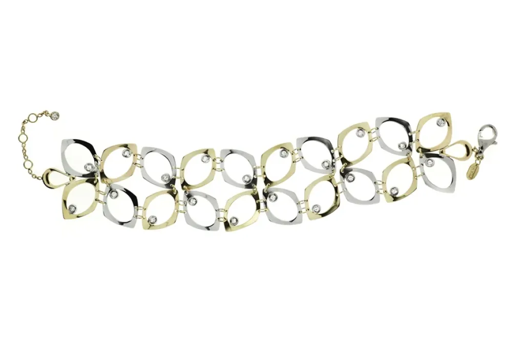 18K White And Yellow Gold .63 Carat (Total Weight) Diamond Double Row Bracelet