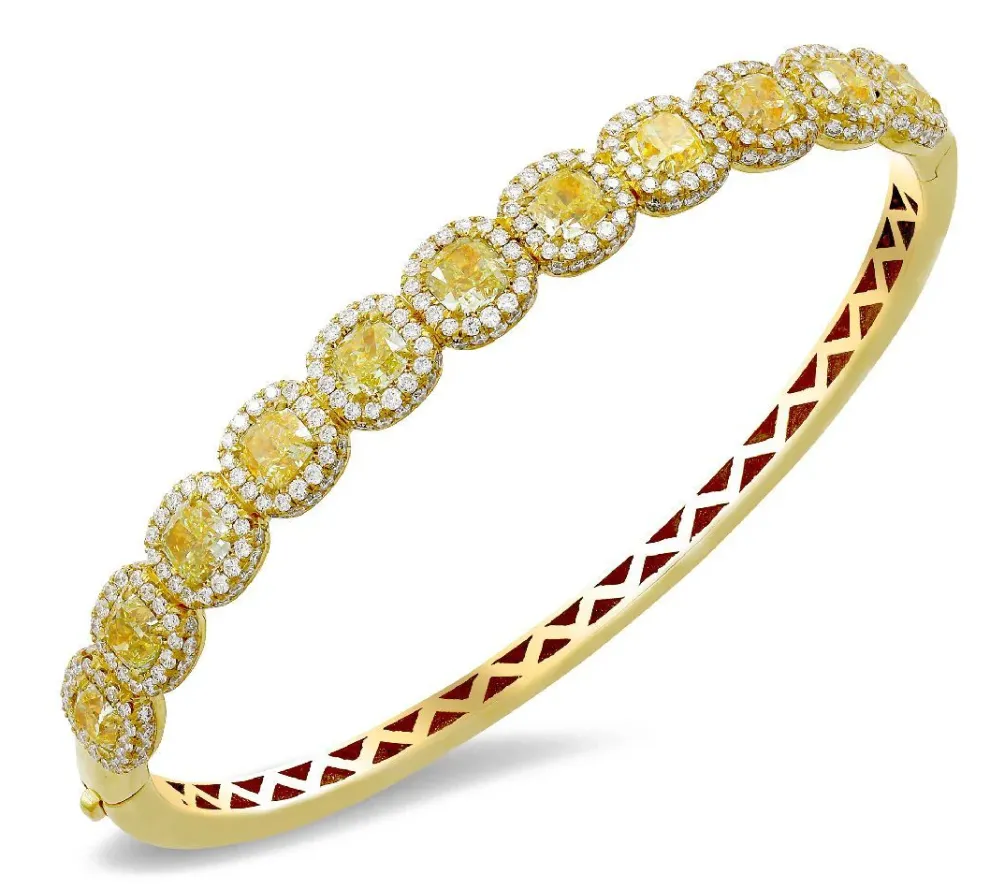 18K Yellow Gold Bangle With 1.24 Ct Diamonds And 11 Pc 4.61 Ct Yellow Diamonds