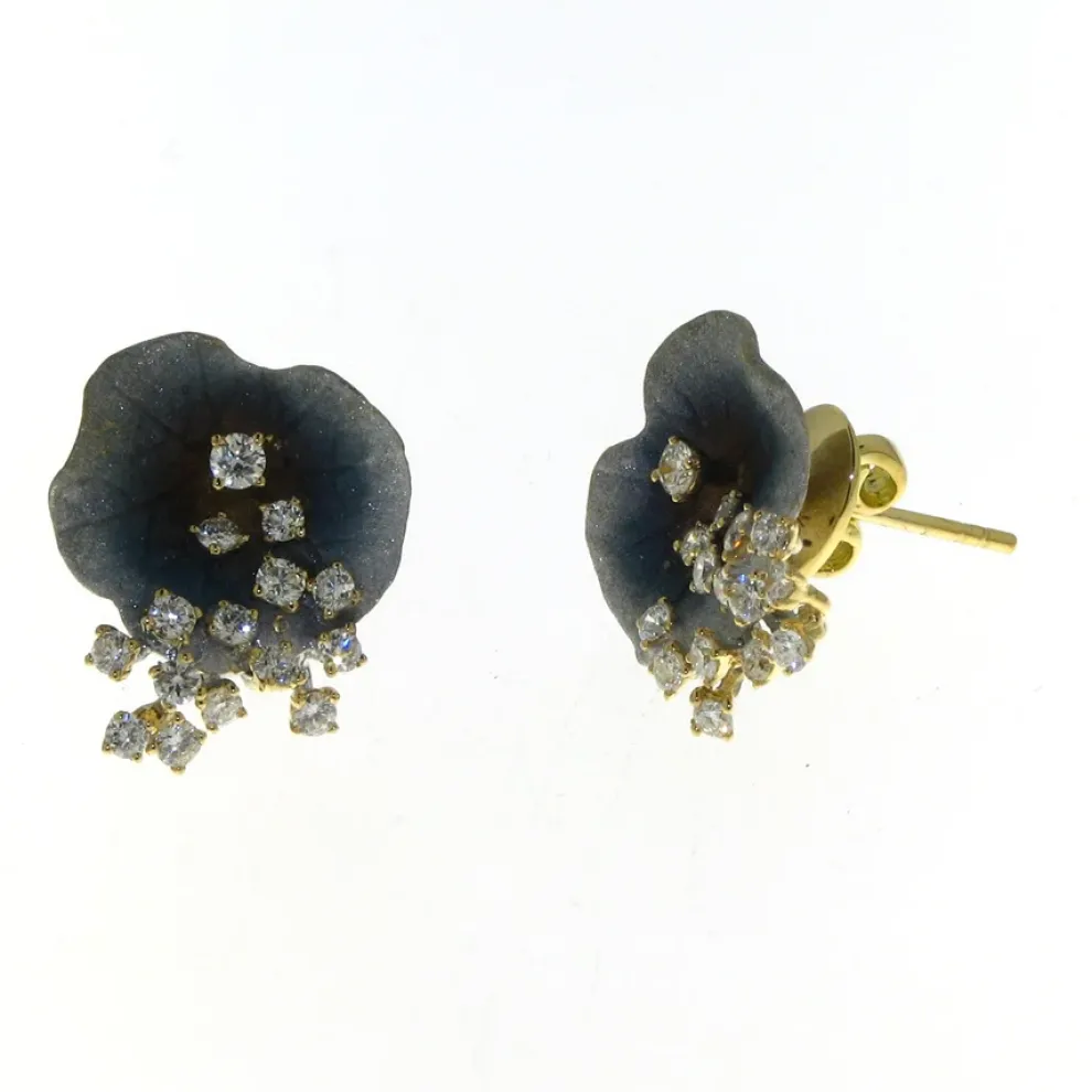 18K Yellow Gold Diamond .66 Carat Weight Total Gray Leaf Earrings