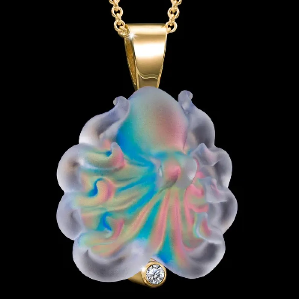 14K Yellow Gold Octopus Pendant With Diamond