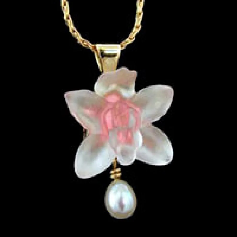 14K Yellow Gold With Pearl Orchid Pendant