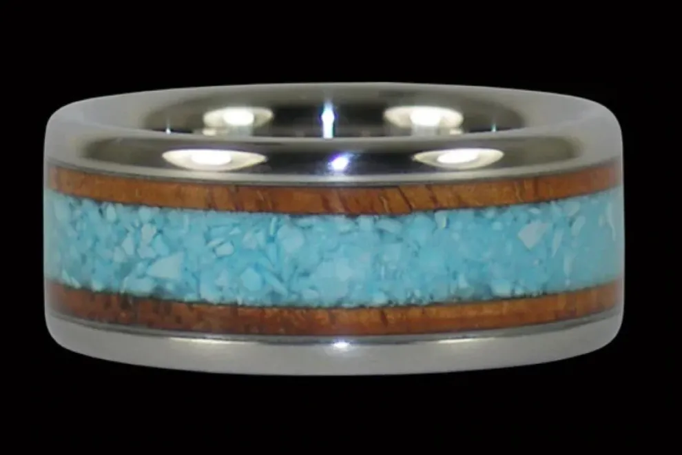 Koa And Turquoise Titanium Ring Band