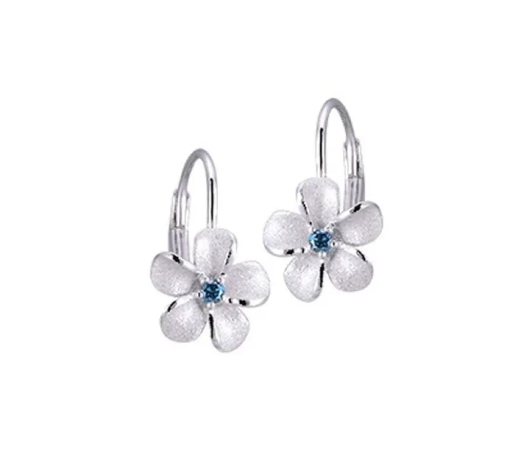 14Kw 8Mm Plumeria Earrings With 2 Blue Diamonds