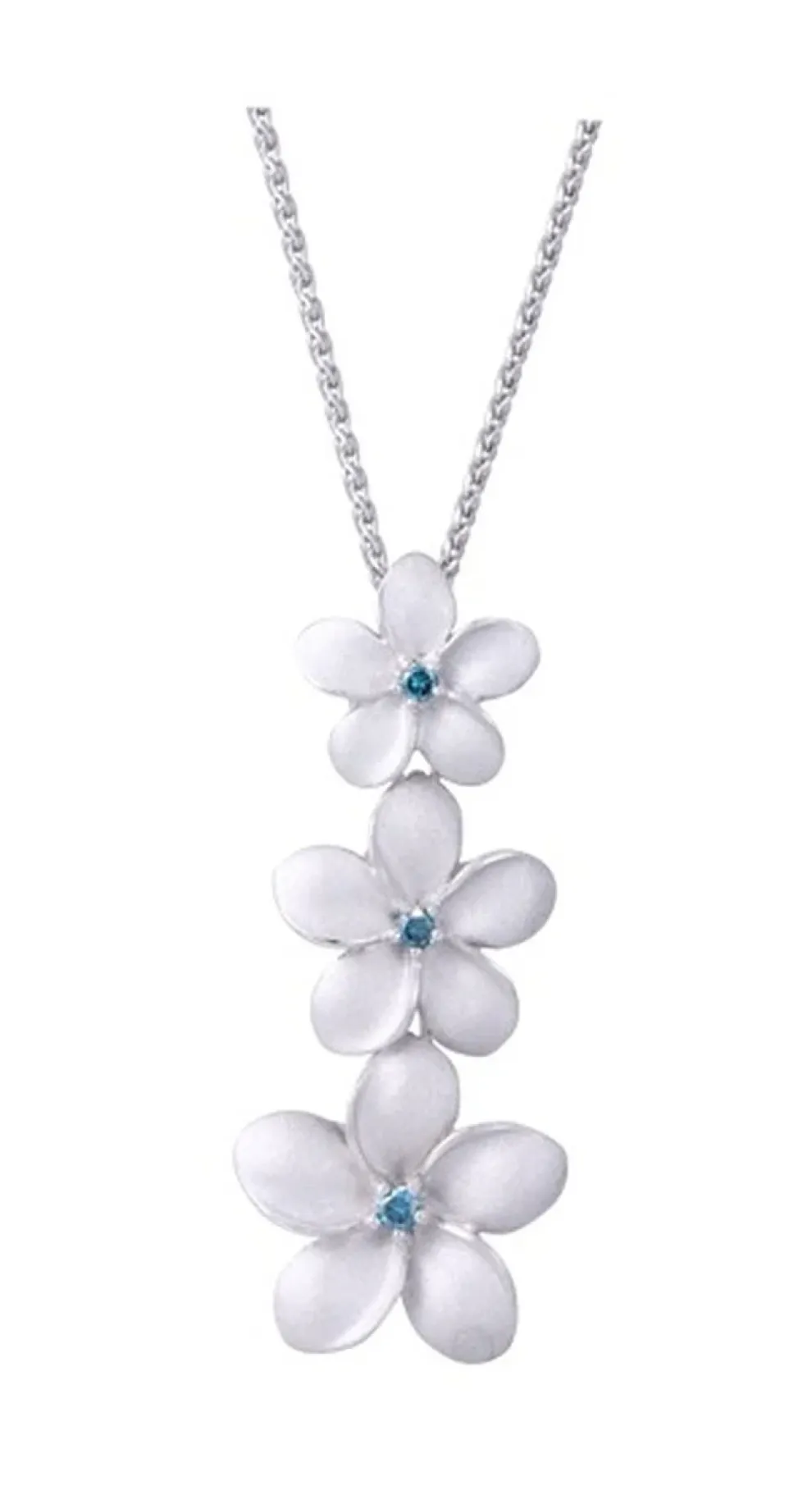 14Kw Plumeria Slide Pendant With 3 Blue Diamonds