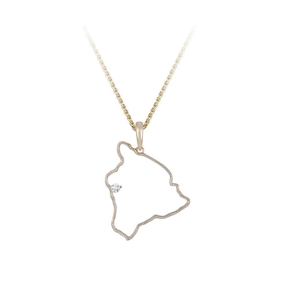 14Ky " Big Island" Pendant With 0.03Ct Diamond (For Kona)