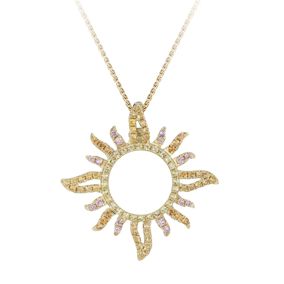14Ky "Sunburst" Pendant With 92 Colored Sapphires
